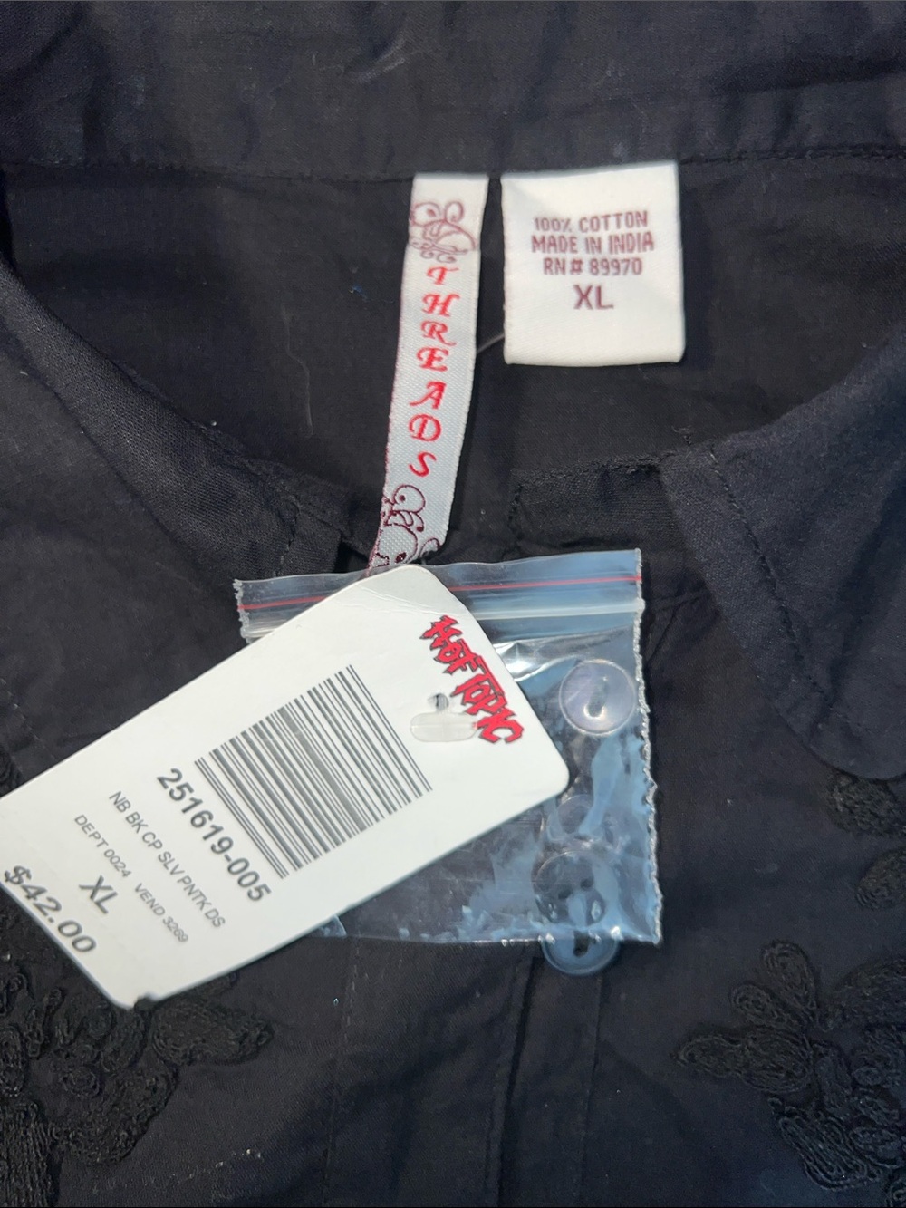 Black Button-Front Cap Sleeve Dress with Waist Tie - Picture 5 of 5